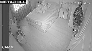 Young lady pleasing herself on the cozy bed, solo