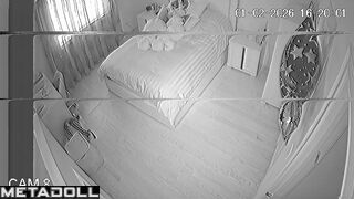 Young lady pleasing herself on the cozy bed, solo