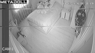 Young lady pleasing herself on the cozy bed, solo
