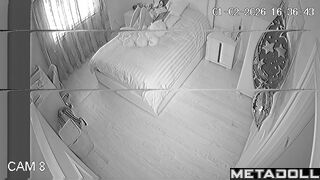 Young lady pleasing herself on the cozy bed, solo