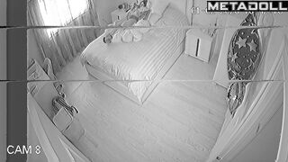 Young lady pleasing herself on the cozy bed, solo