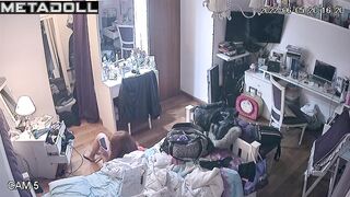 She sat down on the floor, pulled down her panties and began to masturbate