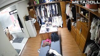 Brunette walking around the room naked and is already a little cold