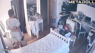 Young boyfriend and girlfriend hugging before bed