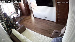 Christmas blowjob sitting on the sofa, living room cam
