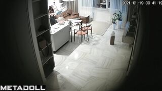Husband and wife enjoying bright foreplay in the living room