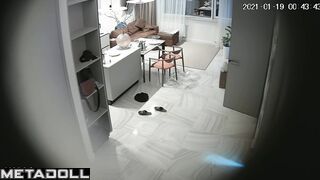 Husband and wife enjoying bright foreplay in the living room