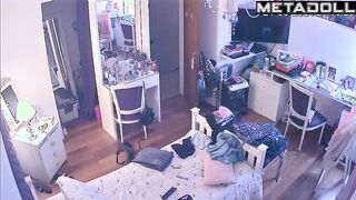 Her cozy bedroom is under spy surveillance and it doesn't bother her