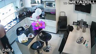 Young couple skipped lessons and kissed in the kitchen