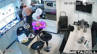 Young couple skipped lessons and kissed in the kitchen