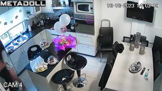 Young couple skipped lessons and kissed in the kitchen