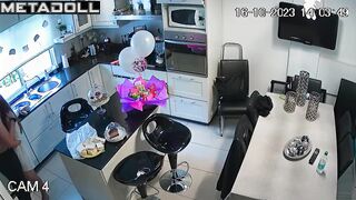 Young couple skipped lessons and kissed in the kitchen