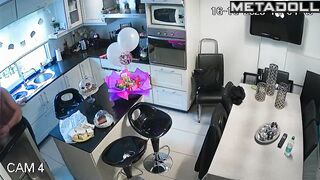 Young couple skipped lessons and kissed in the kitchen
