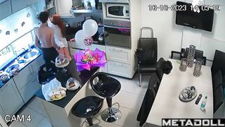Young couple skipped lessons and kissed in the kitchen