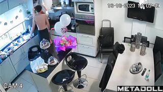 Young couple skipped lessons and kissed in the kitchen