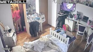 Redhead babe putting on clothes and watching TV (solo)