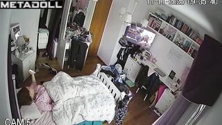 Solo scenes with topless busty babe (spy cam in her bedroom)