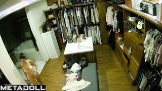 Pregnant lady in dressing room doesn't know that she is being watched