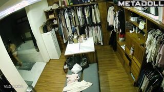 Pregnant lady in dressing room doesn't know that she is being watched
