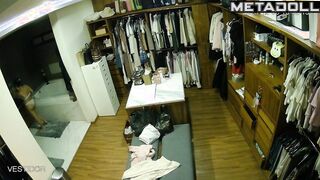 Pregnant lady in dressing room doesn't know that she is being watched