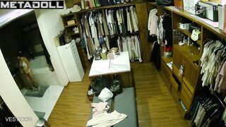Pregnant lady in dressing room doesn't know that she is being watched