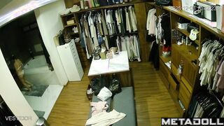 Pregnant lady in dressing room doesn't know that she is being watched