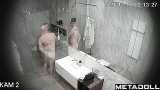 Husband and wife enjoying taking a shower together