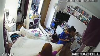 Blonde, brunette and redhead babe chatting in the bedroom