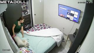 Hot masturbation with a sex toy in the closed bedroom