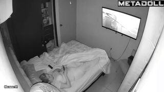 Hot masturbation with a sex toy in the closed bedroom