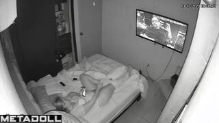 Hot masturbation with a sex toy in the closed bedroom