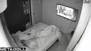 Hot masturbation with a sex toy in the closed bedroom
