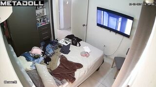 She masturbating looking at her pussy in the mirror