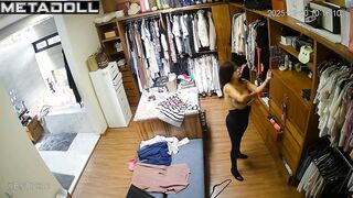 Solo scene in the dressing room - pregnant lady and her routine