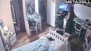 Young redhead lady and her lonely evening, home tape