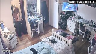 Young redhead lady and her lonely evening, home tape