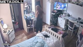 Young redhead lady and her lonely evening, home tape