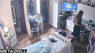 Young redhead lady and her lonely evening, home tape