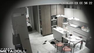 Horny couple is kissing and going to fuck, living room cam