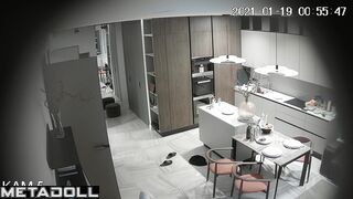 Horny couple is kissing and going to fuck, living room cam