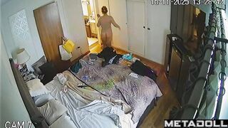 While her parents are away, babe walks around the flat naked