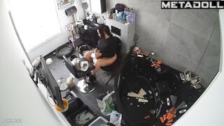 Chubby lady sat on the toilet for a long time, look