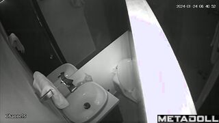 Brunette sat on the toilet for a long time and texted