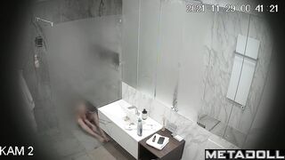 Young lady likes to wash herself and think about something