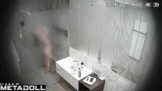 Young lady likes to wash herself and think about something