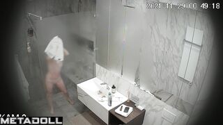 Young lady likes to wash herself and think about something