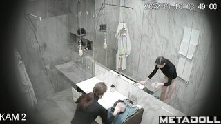 Family members take turns washing in this bathroom