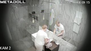 Family members take turns washing in this bathroom