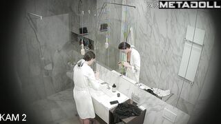 Brunette washed her beautiful young body for a long time