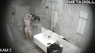 Brunette washed her beautiful young body for a long time